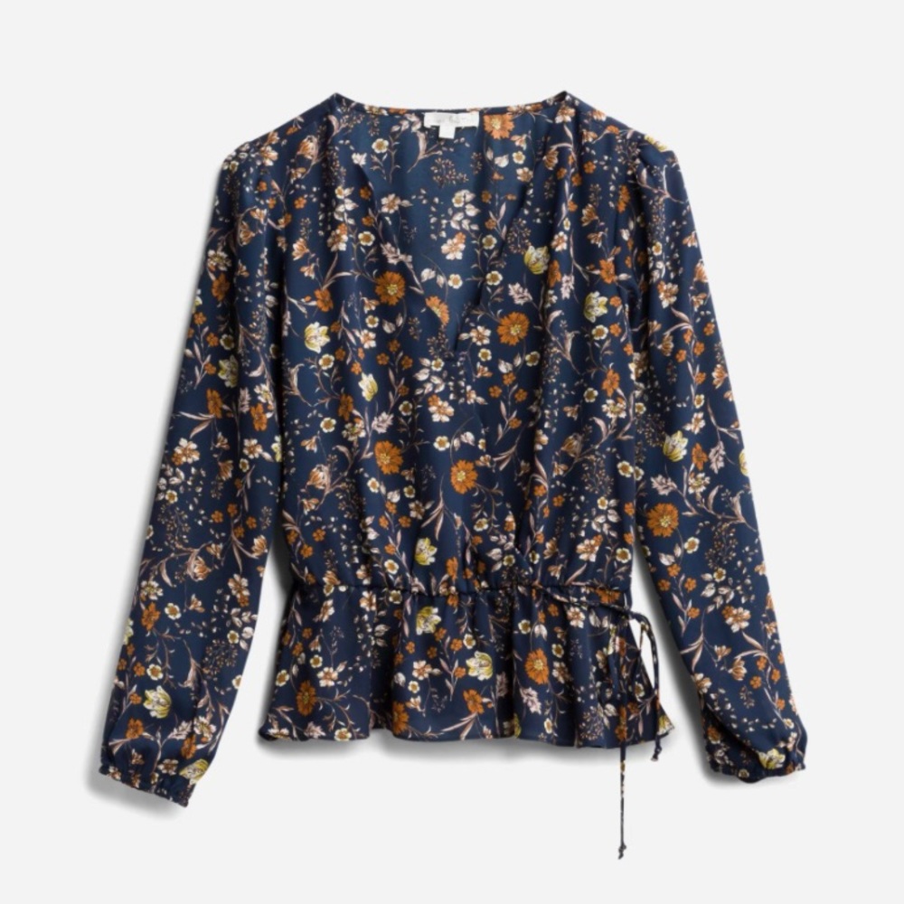 Nine Britton | Women’s Small Cavanna Faux Wrap Scalloped Peplum Blouse